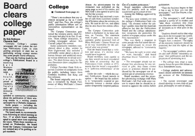 Board clears college paper.