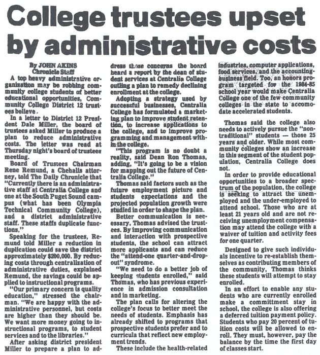 College trustees upset by administrative costs