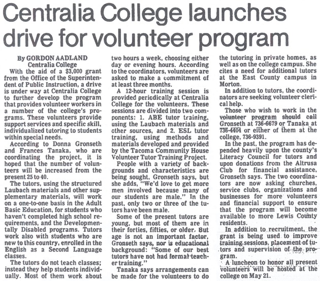 Centralia College launches drive for volunteer program