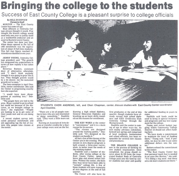 Bringing the college to the students: Success of East County College is a pleasant surprise to college officials