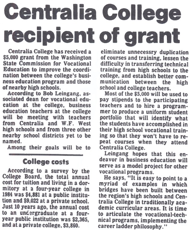 Centralia College recipient of grant