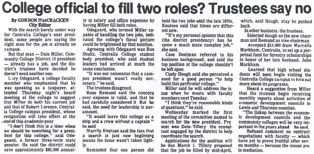 College official to fill two roles? Trustees say no