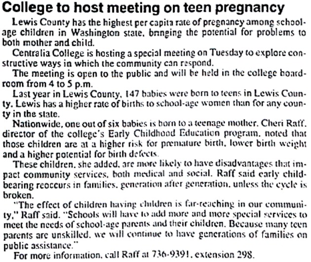 College to host meeting on teen pregnancy