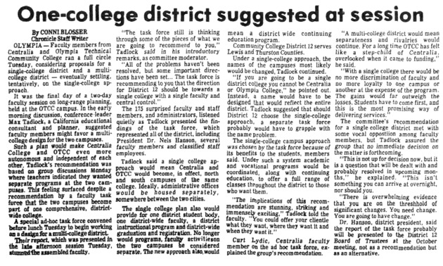 One-college district suggested at session
