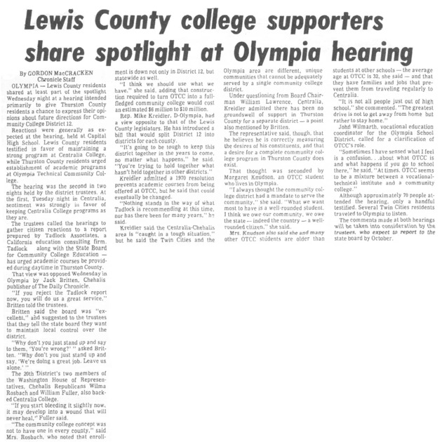 Lewis County college supporters share spotlight at Olympia hearing