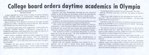 College Board Orders daytime academics in Olympia