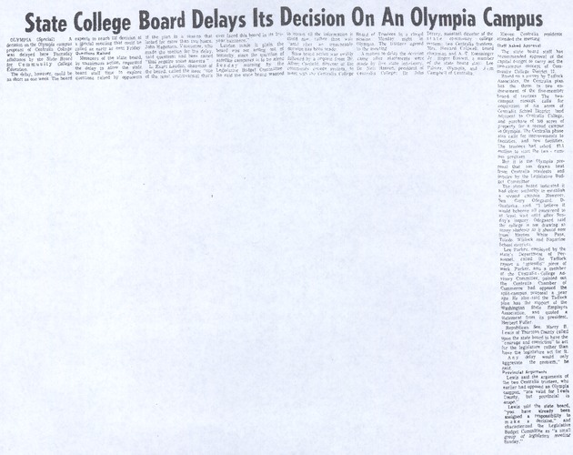 State College Board Delays Its Decision on an Olympia Campus