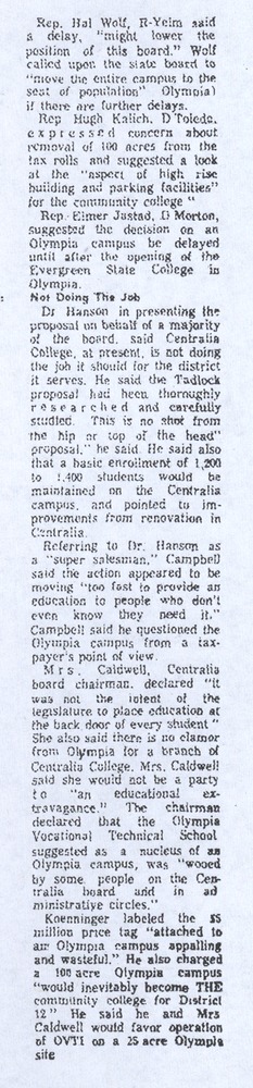 State College Board Delays Its Decision on an Olympia Campus (January 9, 1970)
