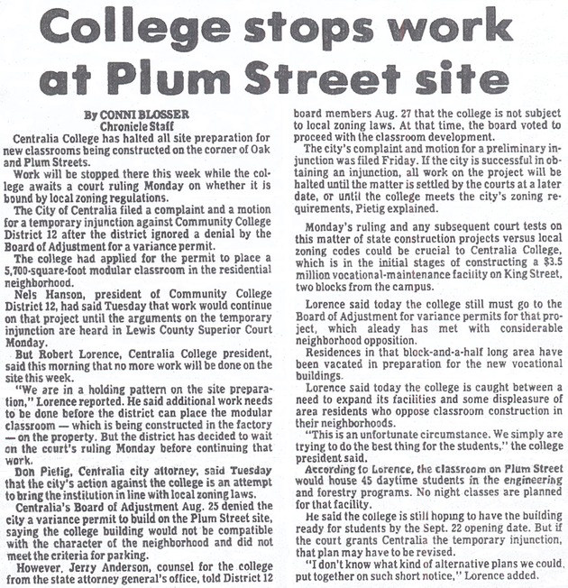 College stops work at Plum Street site