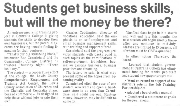 Students get business skills, but will the money be there?