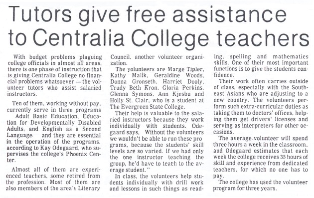 Tutors give free assistance to Centralia College teachers