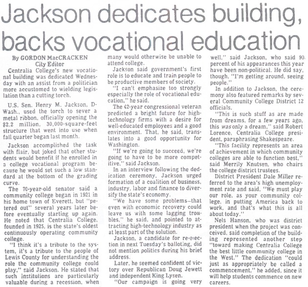 Jackson dedicates building, backs vocational education