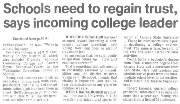 Schools need to regain trust, says incoming college leader (May 26, 1983)
