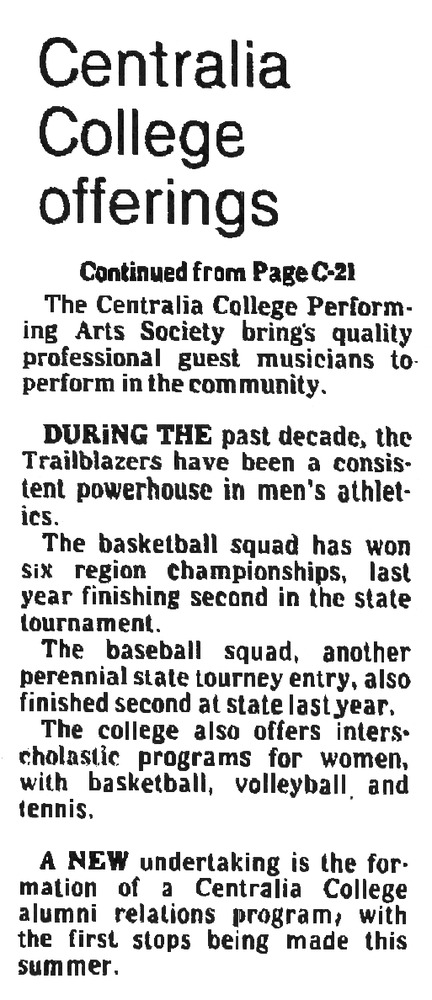 Centralia College offerings (August 29, 1983)