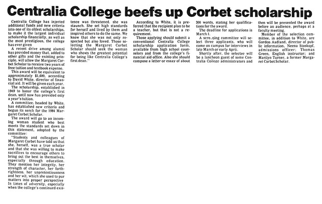 Centralia College beefs up Corbet scholarship