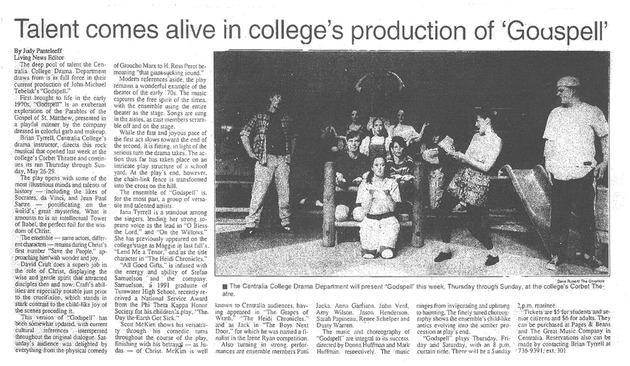 Talent comes alive in college's production of "Godspell"