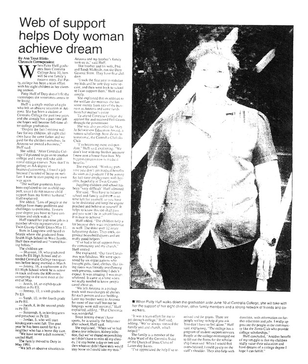 Web of support helps Doty woman achieve dream