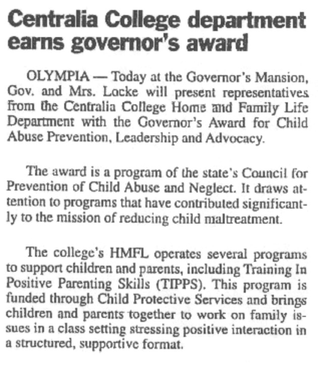 Centralia College department earns governor's award