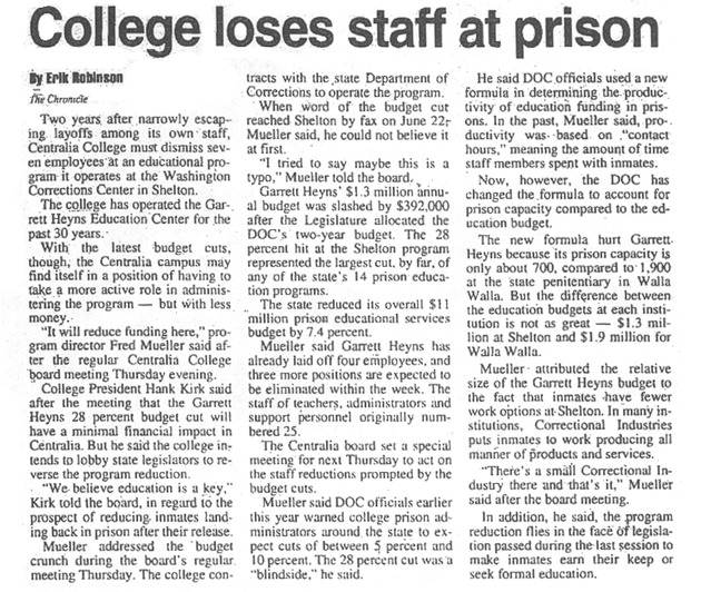 College loses staff at prison