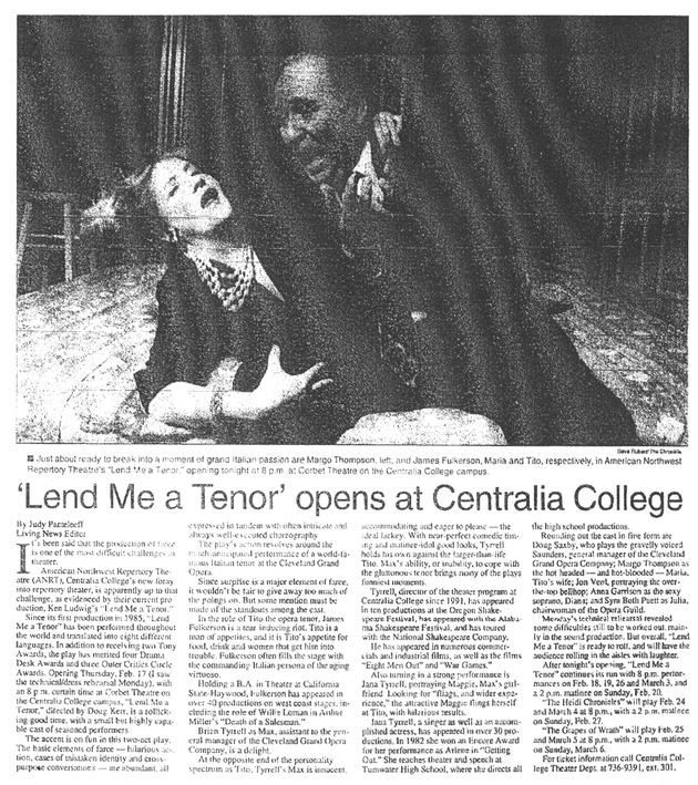 'Lend me a tenor' opens at Centralia College