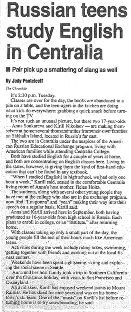 Russian teens study English in Centralia