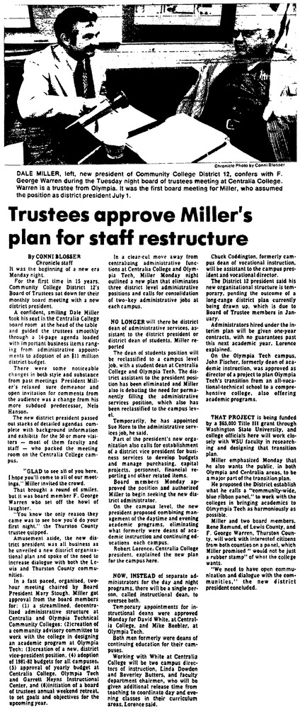 Trustees approve Miller's plan for staff restructure