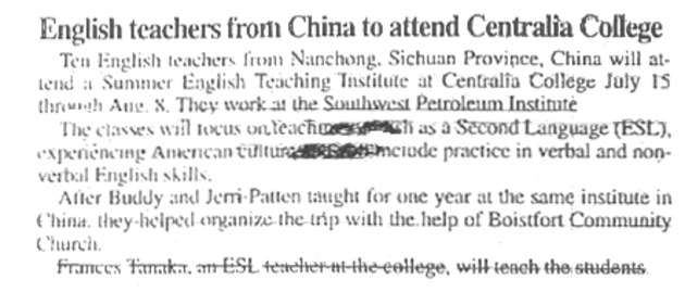 English teachers from China to attend Centralia College