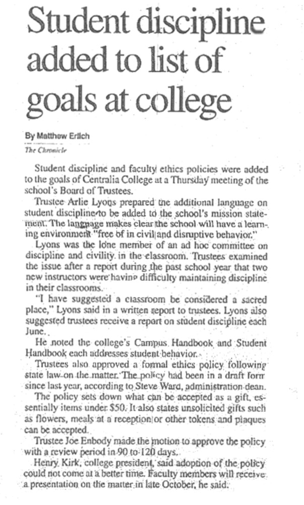 Student discipline added to list of goals at college